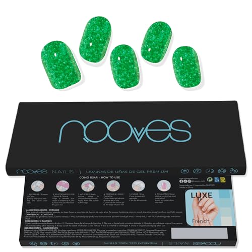 NOOVES - Gelfolien für Nägel, Jade Glitter - Grün, 20 Stück, Premium-Gelnägel, Gel, Nagelaufkleber, inkl. 1 Nagelfeile und 1 Orangenstab, vegan von NOOVES