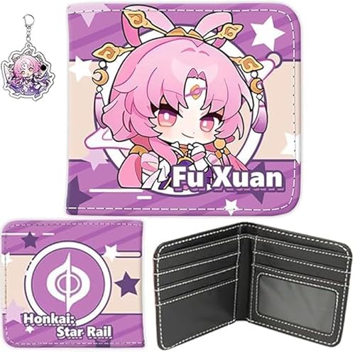 NOPQRZTU Honkai Star Rail Wallet Cute Anime Wallet Keychain Set Anime Bi-Fold Wallet Gift For Anime Game Fans (Huohuo) von NOPQRZTU