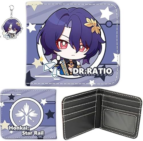 NOPQRZTU Honkai Star Rail Wallet Cute Anime Wallet Keychain Set Anime Bi-Fold Wallet Gift For Anime Game Fans (Huohuo) von NOPQRZTU