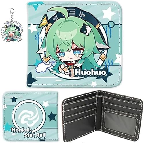 NOPQRZTU Honkai Star Rail Wallet Cute Anime Wallet Keychain Set Anime Bi-Fold Wallet Gift For Anime Game Fans (Huohuo) von NOPQRZTU