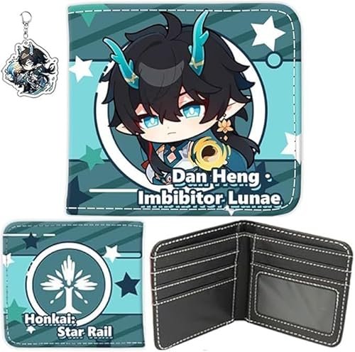 NOPQRZTU Honkai Star Rail Wallet Cute Anime Wallet Keychain Set Anime Bi-Fold Wallet Gift For Anime Game Fans (Huohuo) von NOPQRZTU