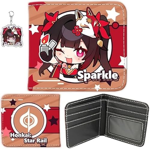 NOPQRZTU Honkai Star Rail Wallet Cute Anime Wallet Keychain Set Anime Bi-Fold Wallet Gift For Anime Game Fans (Huohuo) von NOPQRZTU