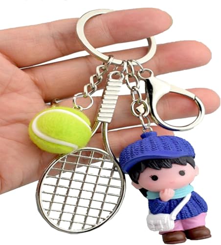 NOPQRZTU Tennis-Puppen-Schlüsselanhänger, Mini-Tennisschläger-Schlüsselanhänger, Geburtstagsgeschenke für Freunde, Lieben von NOPQRZTU