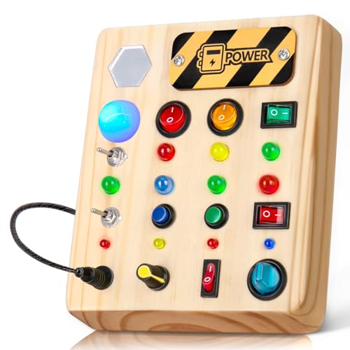 NORBASE Montessori Spielzeug Busy Board mit LED, Montessori Baby Spielzeug ab 1 2 3 Jahr, Activity Board Kinderspielzeug ab 1 Jahr, Holzspielzeug ab 1 Jahr Geschenke für Jungen Mädchen von NORBASE