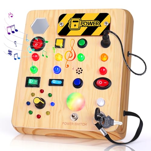 NORBASE Montessori Spielzeug ab 1 2 3 Jahr mit Musik, Activity Board Busy Board mit LED, Montessori Baby Spielzeug Kinderspielzeug ab 1 Jahr, Holzspielzeug ab 1 Jahr Geschenke für Jungen Mädchen von NORBASE