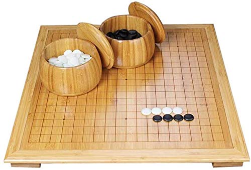 Go-Spielbrett-Set, Gelegenheitsspiele, Wohnaccessoires, Go-Set, Bambusrahmen mit Fuß, karbonisierter Schachtisch, Bambus-Holzschachbrett mit Go-Schachspiel (Beige) von NOURIS