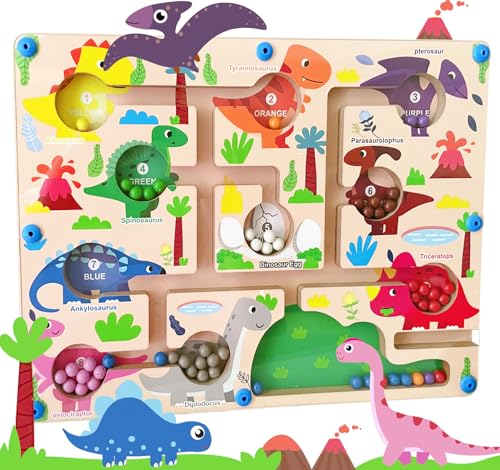 Farben Lernen Sortierspiel Montessori-Spielzeug, Dinosaurier Magnetische Farbe Perlen Labyrinth Holzspielzeug Magnet Puzzle Board Vorschule Lernen Aktivitäten Feinmotorik Spielzeug für 3+ Jahre von NOZVYCI