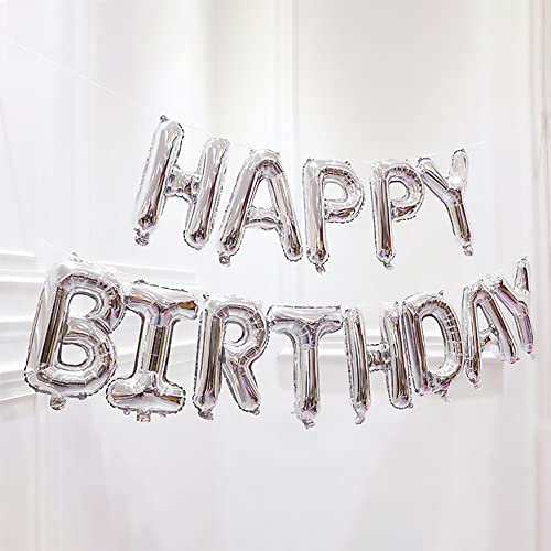 NOZVYCI Silber- Gold Happy Birthday Ballons Banner Sign,16Zoll Happy Birthday Luftballon Folienballons Geburtstagsballon Helium Ballon für Kinder Junge Mädchen Geburtstag Babyparty Dekoration(Silber-) von NOZVYCI