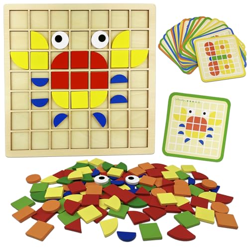 NOZVYCI Tangram Kinder, 120pcs Mosaik-Puzzle Montessori Spielzeug ab 3 4 5 6 Jahre Lernspiele Kinder Holzpuzzles mit Holz klötzen Geschenke für Jungen und Mädchen 3+ von NOZVYCI