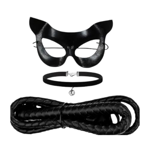 NPXUAMTJ 3-teiliges schwarzes Katzen-Kostüm-Zubehör für Damen für Halloween, Maskeraden, Glocken, Choker, Halskette, Peitsche, Frau für Frauen NPXUAMTJ 3-teiliges schwarzes Katzen-Kostüm-Zubehör für Damen für Halloween, Maskeraden, Glocken, Choker, Halskette, Peitsche, Frau für Frauen von NPXUAMTJ
