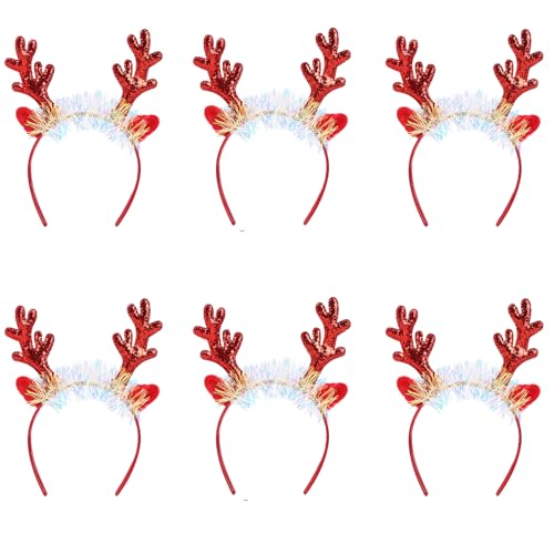 NPXUAMTJ Set Von 6 Weihnachtsthema Antler Stirnbändern Stylische Weihnachtsgeweih Stirnbänder Haare Für Familienfeierlichkeiten von NPXUAMTJ