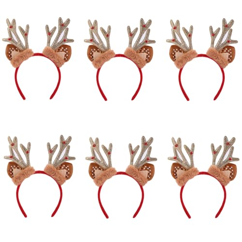 NPXUAMTJ Set Von 6 Weihnachtsthema Antler Stirnbändern Stylische Weihnachtsgeweih Stirnbänder Haare Für Familienfeierlichkeiten von NPXUAMTJ