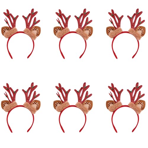 NPXUAMTJ Set Von 6 Weihnachtsthema Antler Stirnbändern Stylische Weihnachtsgeweih Stirnbänder Haare Für Familienfeierlichkeiten von NPXUAMTJ