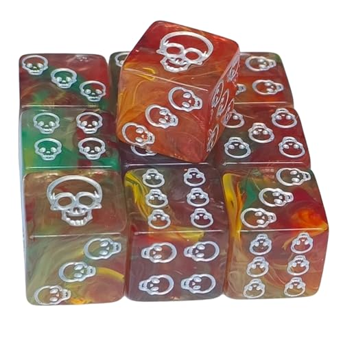 NPYQ 10 Stück Acryl Schädelmuster Würfel Rollenspiel Tischspielwürfel Sechsseitige Würfel Runde Eckwürfel Mahjong Zubehör von NPYQ