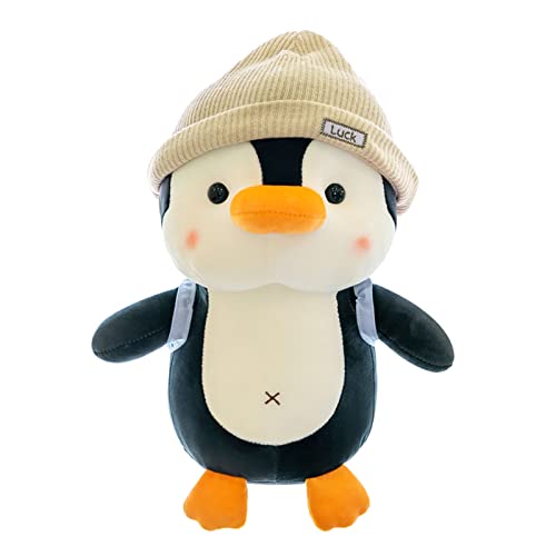 NPYQ Gefüllter Plüsch Pinguin Weiches Plüschtier Mit Strickmütze Und Rucksack Niedliche Puppen Kuscheltier Für Jungen Und Mädchen von NPYQ