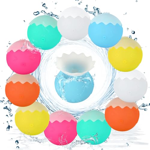 12 Stück Wiederverwendbare Wasserballons, 6,5cm Silikon Wasserballons Nachfüllbare Spritzwasserbälle Wasserbomben Wiederverwendbar für Erwachsene Jugendliche Kinder (Mehrfarbig) von NQEUEPN