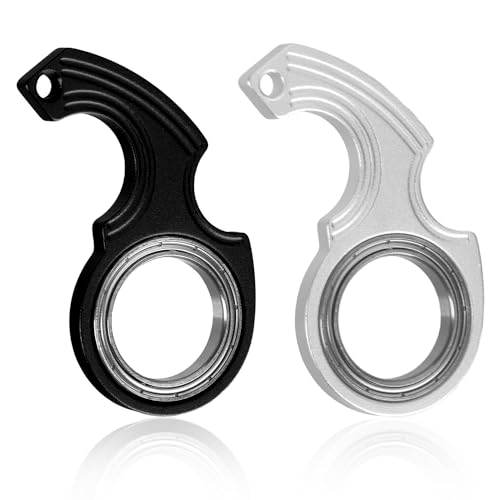 2 Schlüsselanhänger Spinner Spielzeug 1,7cm Innendurchmesser mit 2 Schlüsselanhängern aus Metall, Tragbar Finger Spinner Schlüsselanhänger für Kinder Erwachsene Angstlinderung(Schwarz, Silber) von NQEUEPN