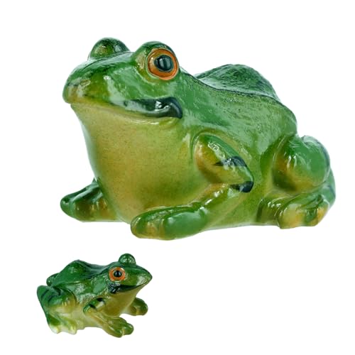 2 Stück Froschstatuen, 2 Größen Harzfrösche Gartenminiaturen Dekor Lebensechte Froschminiaturfiguren Tiere Ornament für Gartenlandschaft Puppenhaus DIY Handwerk Heimdekorationen von NQEUEPN