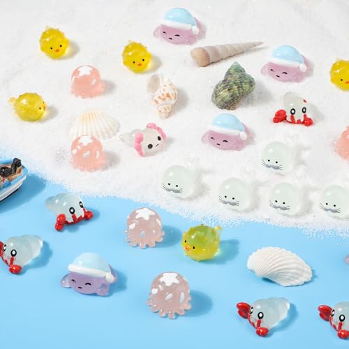 30stk Leuchtende Mini Figuren Ozean, 6 Stile Meerestiere aus Kunstharz Winziger Axolotl im Dunkeln Leuchtende Miniatur Meerestiere für Puppenhaus-Gartendekoration Bastelzubehör von NQEUEPN