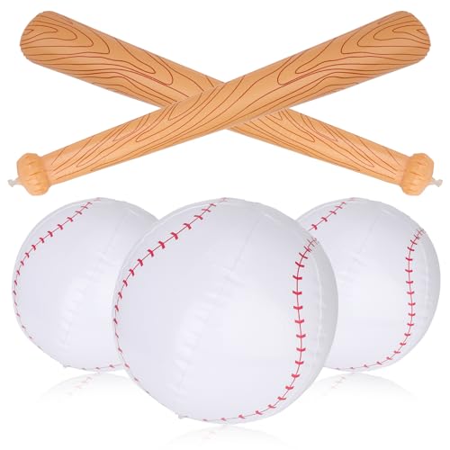 NQEUEPN 5st Aufblasbarer Baseballschläger mit Ball, Pool Baseball Set Inklusive 2 Aufblasbarer Baseballschläger und 3 Aufblasbarer Baseball Partygeschenke für Pool Strandsportspiele Geburtstagspartys von NQEUEPN