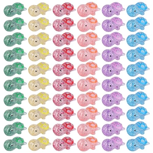 NQEUEPN 60 Stück Mini Harz Glitzerschildkröten - Dekorative Tierfiguren für Puppenhaus, Garten, Party & mehr - Rosa, Gelb, Blau, Grün, Lila - Harz - Unisex - Little Kid, Toddler von NQEUEPN