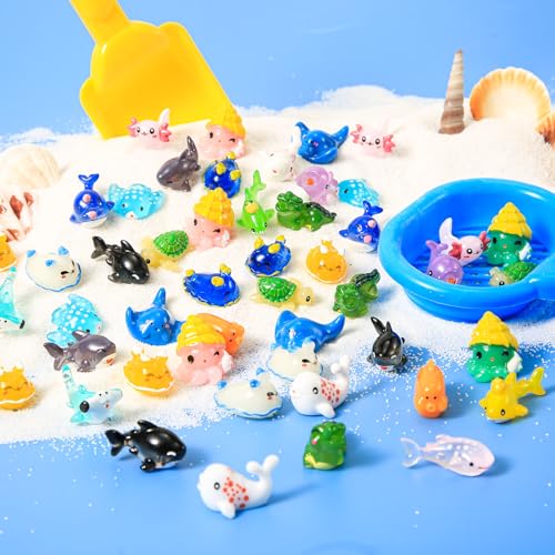 NQEUEPN 80stk Mini Figuren, 20 Stile Winzige Miniatur-Meerestiere aus Kunstharz Axolotl-Figuren Meerestier-Ornamente für Puppenhaus-Gartendekoration DIY-Bastelzubehör von NQEUEPN