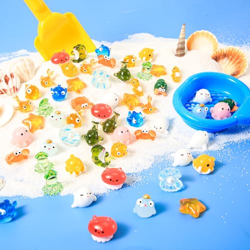 90stk Mini Figuren Ozean, 18 Stile Winzige Meerestiere aus Kunstharz Miniatur Meerestier-Ornamente für Puppenhaus-Gartendekoration Geburtstagsparty-Geschenk von NQEUEPN