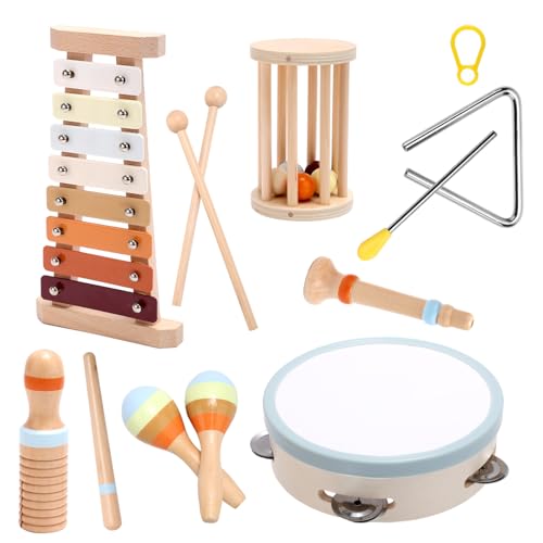 Baby Musikinstrumente Set, Montessori Musikspielzeug aus Holz Baby Instrumente Modernes Boho Kleinkind Musikinstrumente für Kinder Babys Kleinkinder Mädchen Jungen Pädagogisches Geschenk von NQEUEPN