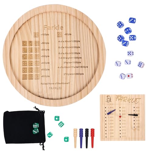 Holz Farkle Würfeltablett Set, Farkle-Klassiker-Würfelspiel mit 30cm Tablett 6 Perlenwürfeln 1 Punkteblock und 4 Markern Halter für Das Klassische Familienspiel von NQEUEPN