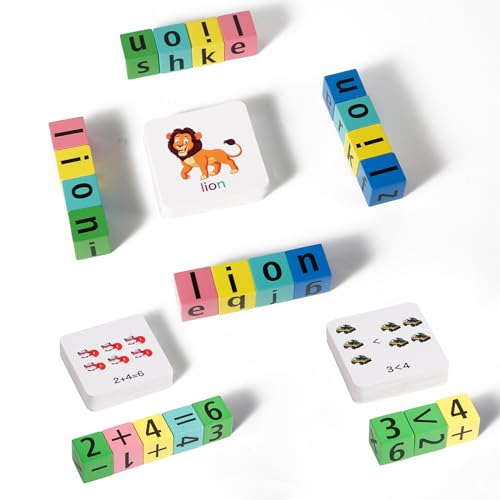 Kinder Rechtschreibspiel, Holz Wortspiele für Kinder Mathe-Lern-Kreuzworträtsel mit Wort-Lernkarten Alphabet-Rechtschreiberkennung Spielspielzeug Montessori-Lernen für Kinder ab 3 Jahren von NQEUEPN