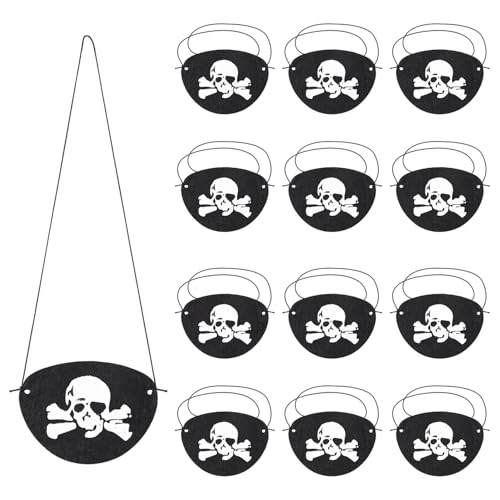 NQEUEPN 12St Piraten Augen Patches, elastische Filz-One Lidschatten, bequeme Augenmasken für Kinder Erwachsene, Halloween Piraten Thema Party Cosplay Rollenspiel (Totenkopf, Kreuz Knochen) von NQEUEPN