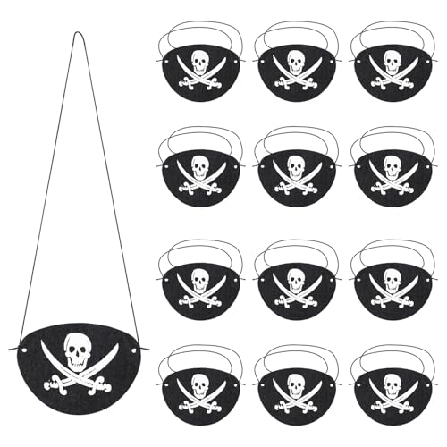 NQEUEPN 12St Piraten Augen Patches, elastische Filz-One Lidschatten, bequeme Augenmasken für Kinder Erwachsene, Halloween Piraten Thema Party Cosplay Rollenspiel (Totenkopf, Kreuz Messer) von NQEUEPN