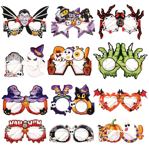 NQEUEPN 12stk Halloween Brillen, Papier Neuheiten Brille Geister Kürbis Fledermaus Augapfel Lustige Brille für Halloween-Partygeschenke Cosplay-Zubehör Dekoration (Typ 1) von NQEUEPN