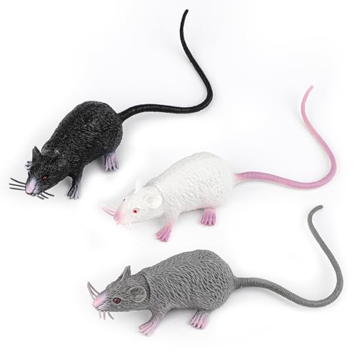 NQEUEPN 3 Stück Ratten Plastik Spielzeug, Gefälschte Maus Realistische Ratte Halloween Deko Ratten Streich Ratte Realistischer Maus Streich Halloween Ratte Requisite von NQEUEPN