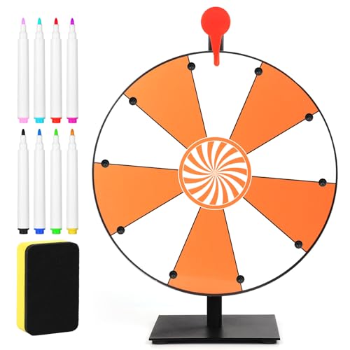 NQEUEPN 30cm Drehendes Preisrad, 10 Fächer Drehendes Rad Spinning Prize Wheel mit Ständer Trocken Abwischbar und Markern für Karneval Messen Urlaubsaktivitäten (Orange) von NQEUEPN