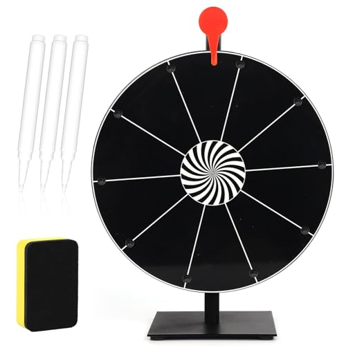 NQEUEPN 30cm Drehendes Preisrad, 10 Schlitze Drehendes Rad mit Ständer Spinning Prize Wheel mit Trockenlöschung und Markern für Karneval Messen Urlaubsaktivitäten Spiel (Schwarz) von NQEUEPN