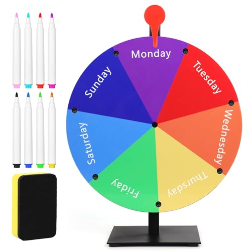 NQEUEPN 30cm Drehendes Preisrad, 7 Steckplätze Bunte Woche Drehendes Rad mit Ständer Tischplatte Glücksrad-Spiel mit 8 Markierungen für Karneval Messen Urlaubsaktivitäten Spiel von NQEUEPN