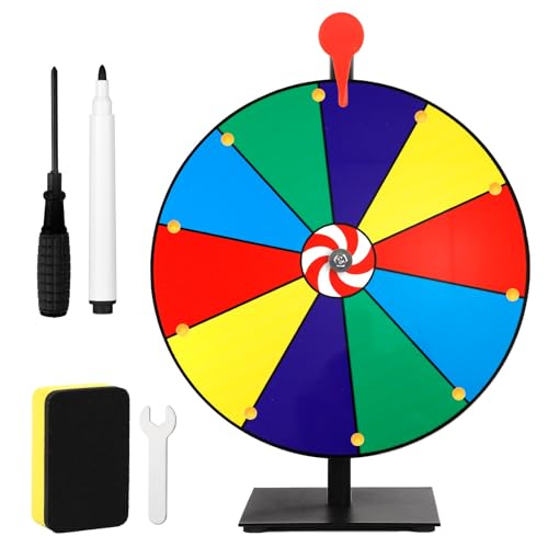 NQEUEPN 30cm Großes Glücksrad Set, Bunter Tischspinner mit 10 Fächern Tombola-Radspinner mit Ständer & Trockenradiergummi & Markern Roulette-Rad für Karneval Messen Glücksrad-Spiele von NQEUEPN