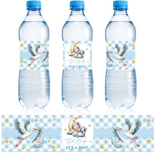 NQEUEPN 50 Stück Babyparty-Wasserflaschenetiketten, Wasserdichte Dekorative Wasserflaschenetiketten Wasserflaschenverpackungsaufkleber für Babyparty Partydekorationen (Jungenstil 1) von NQEUEPN