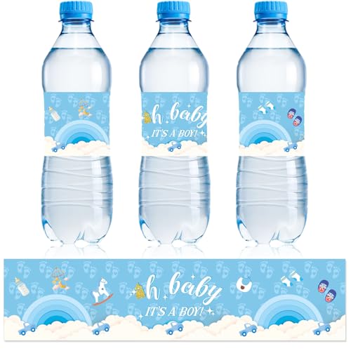 NQEUEPN 50 Stück Babyparty-Wasserflaschenetiketten, Wasserdichte Dekorative Wasserflaschenetiketten Wasserflaschenverpackungsaufkleber für Babyparty Partydekorationen (Jungenstil 2) von NQEUEPN