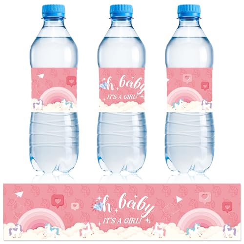 NQEUEPN 50 Stück Babyparty-Wasserflaschenetiketten, Wasserdichte Dekorative Wasserflaschenetiketten Wasserflaschenverpackungsaufkleber für Babyparty Partydekorationen (Mädchen Stil 1) von NQEUEPN