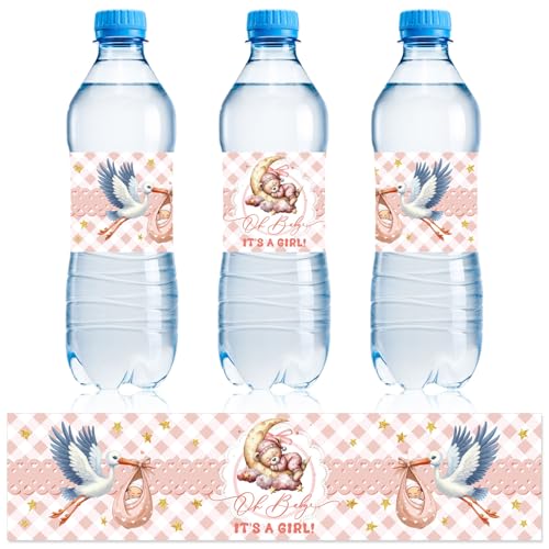 NQEUEPN 50 Stück Babyparty-Wasserflaschenetiketten, Wasserdichte Dekorative Wasserflaschenetiketten Wasserflaschenverpackungsaufkleber für Babyparty Partydekorationen (Mädchen Stil 2) von NQEUEPN