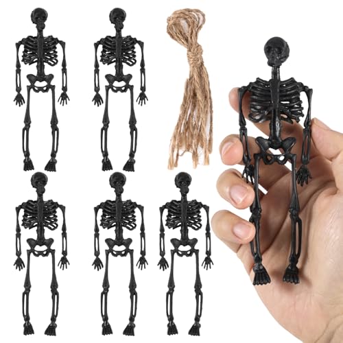 NQEUEPN 6stk Mini Halloween-Skelett, Lustiges Kleines Skelettmodell Miniatur-Skelette Halloween Spukhaus-Requisiten Partys Dekorationszubehör(Schwarz) von NQEUEPN