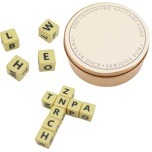 NQEUEPN Das Kreuzworträtsel-Solitärspiel, Alphabet Würfelspiel Qless-Würfelspiel mit Zwölf Würfel-Buchstaben-Set Würfel-Wortspiele Verpackt mit Edelstahlgehäuse, Verlustschutz (Gold) von NQEUEPN