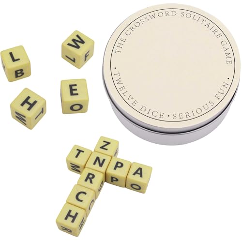 NQEUEPN Das Kreuzworträtsel-Solitärspiel, Alphabet Würfelspiel Qless-Würfelspiel mit Zwölf Würfel-Buchstaben-Set Würfel-Wortspiele Verpackt mit Edelstahlgehäuse, Verlustschutz (Silber) von NQEUEPN