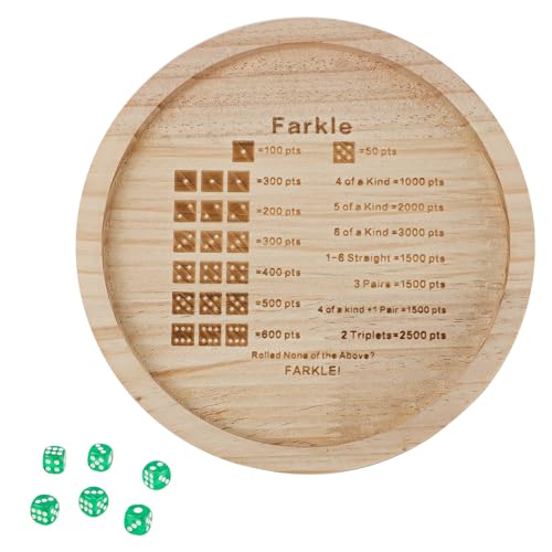 Farkle Würfeltablett, Würfeltablett aus Holz für das Klassische Farkle-Würfelspiel mit 6 Würfeln 18,2cm Rund Würfeltablett zum Rollen für Farkle Spiel Familienfeier Reisen Erwachsene Kinder von NQEUEPN