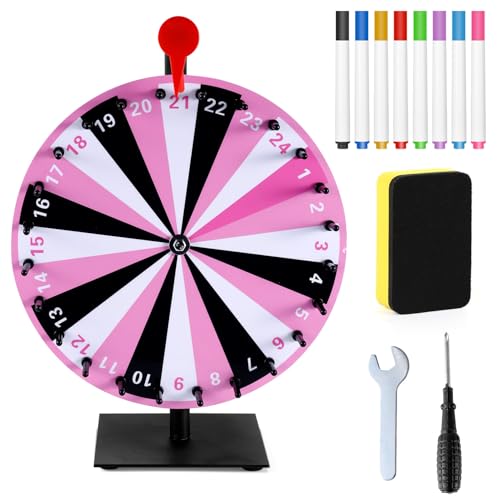 NQEUEPN Glücksrad, 24 Glücksrad mit Fächern Stabile Basis Drehbare Räder Glücksrad Tisch-Glücksrad Roulette-Rad Tombola-Rad für Glücksspiel Partyspiel (Rosa) von NQEUEPN