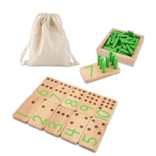 NQEUEPN Holz Zählbrett Set, Montessori Zahlenzählbretter mit Stäben und Aufbewahrungstasche Grünes Zahlen Mathespielzeug Pädagogisches Vorschul Lernspielzeug Geschenke für Kleinkinder von NQEUEPN