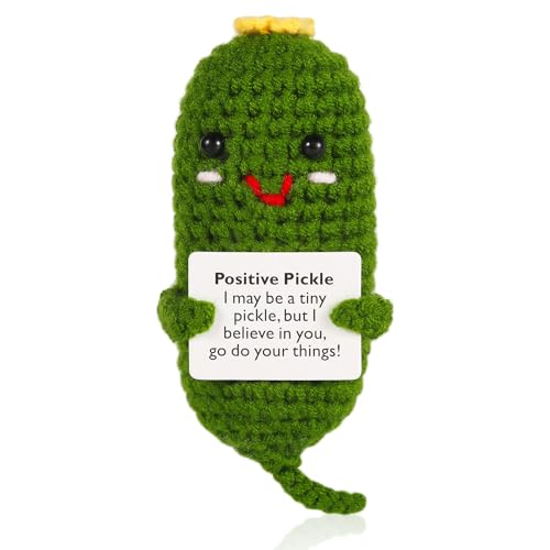 NQEUEPN Positive Gurke, 10,2cm Süß Lustig Häkelgurke Gestrickte Gurke Spielzeug Positive Potato Gurke mit Positiver Karte für Kinder Freunde Geburtstagsfeier Büro Dekoration Ermutigung von NQEUEPN