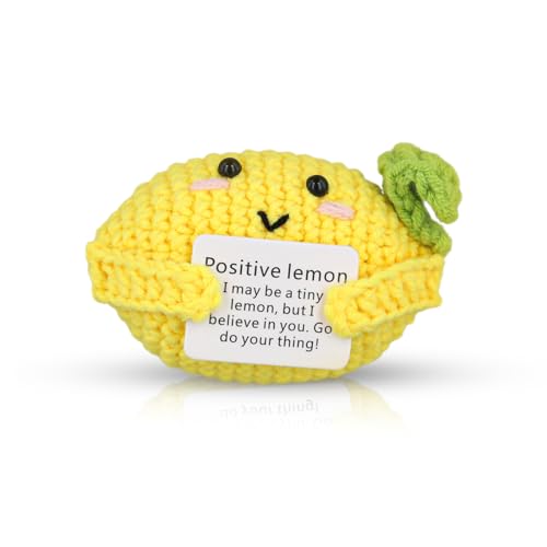 NQEUEPN Positive Lemon, 10 cm Große Häkelspielzeugpuppe mit Ermutigungskarte Handgestricktes Dekoratives Zitronenspielzeug für die Schlafzimmerdekoration zu Hause im Büro von NQEUEPN
